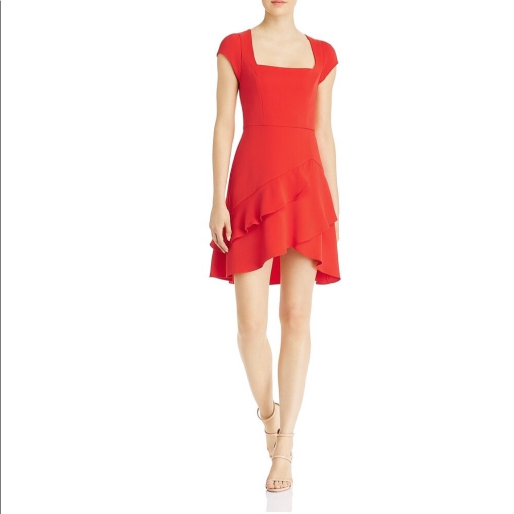 BCBGMAXAZRIA Square-Neck Ruffled Mini Dress